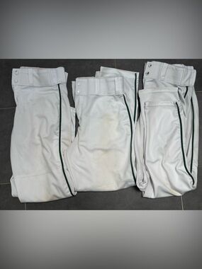 Alleson White Baseball Pants with Green Piping